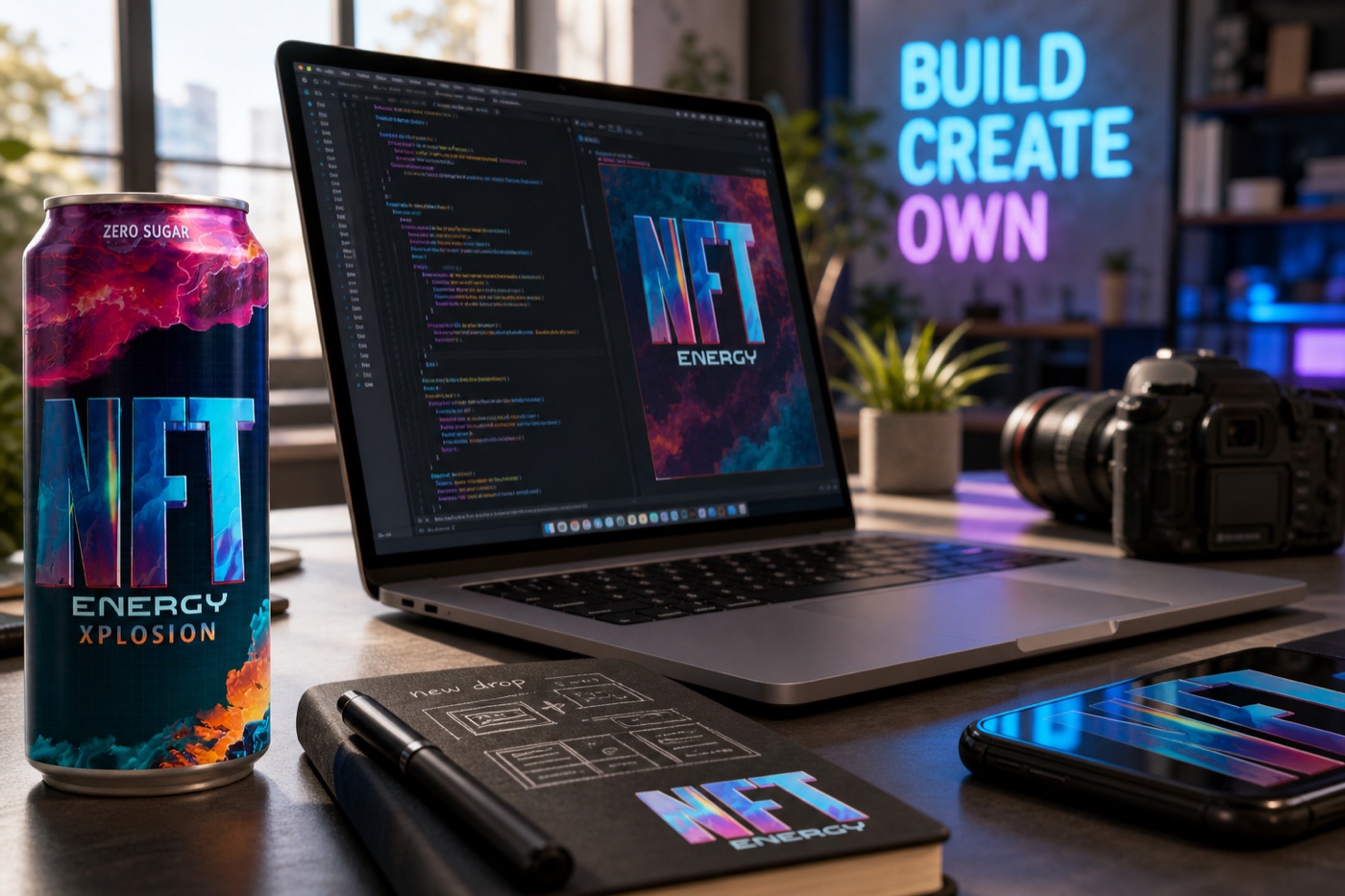 NFT Energy Xplosion on a creator desk setup