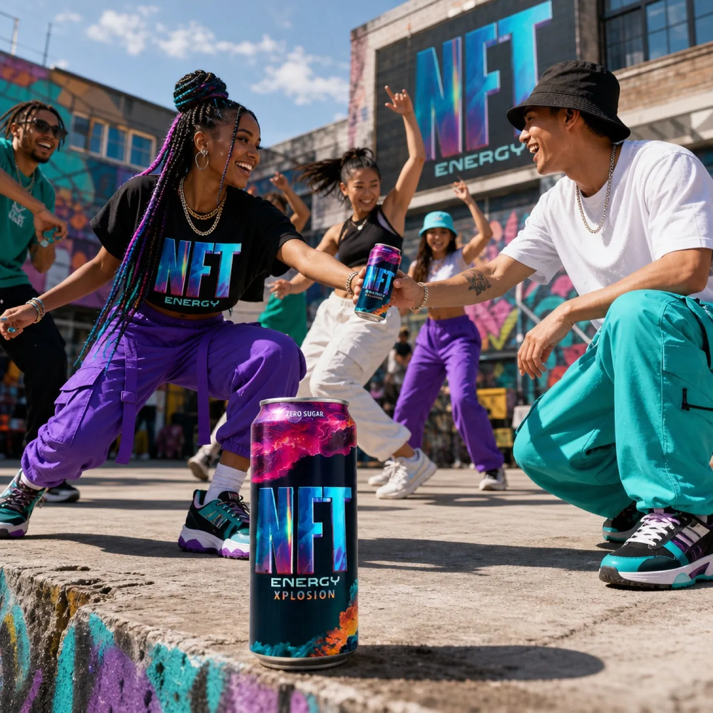 Dancers and creators celebrating in the streets with NFT Energy